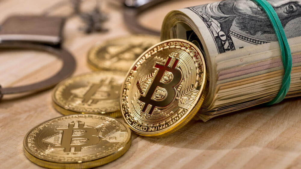 Bitcoin munt en dollar biljetten