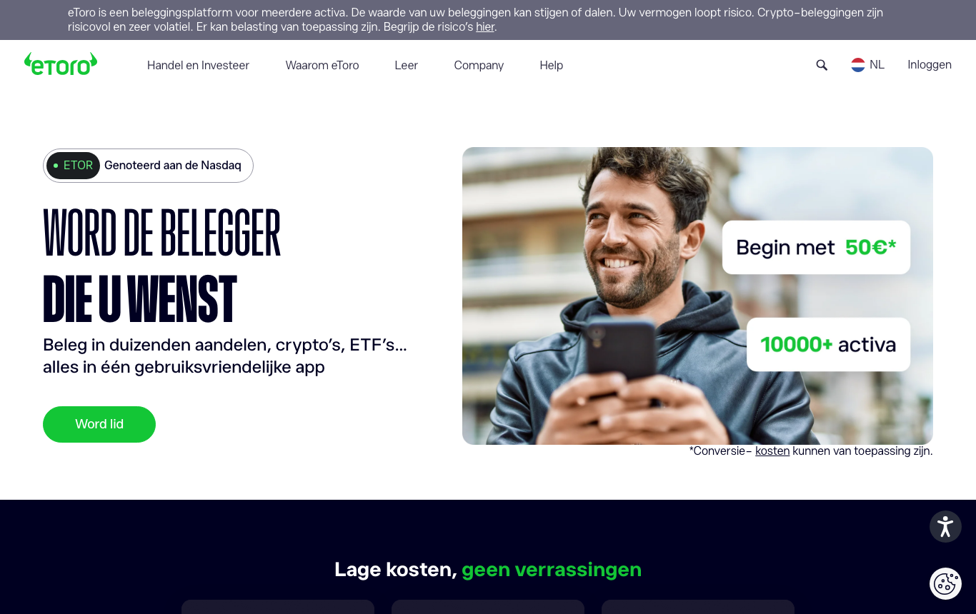 De website en het platform van eToro