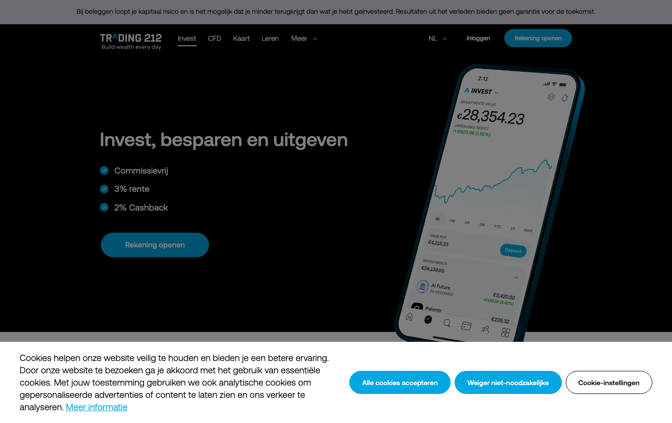 De website en het platform van Trading 212