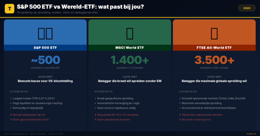 S&P 500 ETF vs Wereld-ETF: wat past bij jou?
